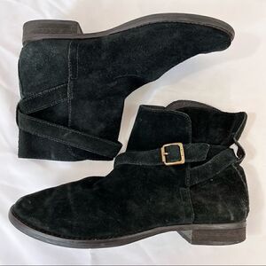 Black Booties Sam Edelman Malone Distressed Suede Buckle Strap Split Shaft 7.5 8